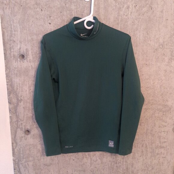 Nike Pro Combat Womens Medium Green Mock Neck Compression Top Shirt Long Sleeve - Picture 1 of 11